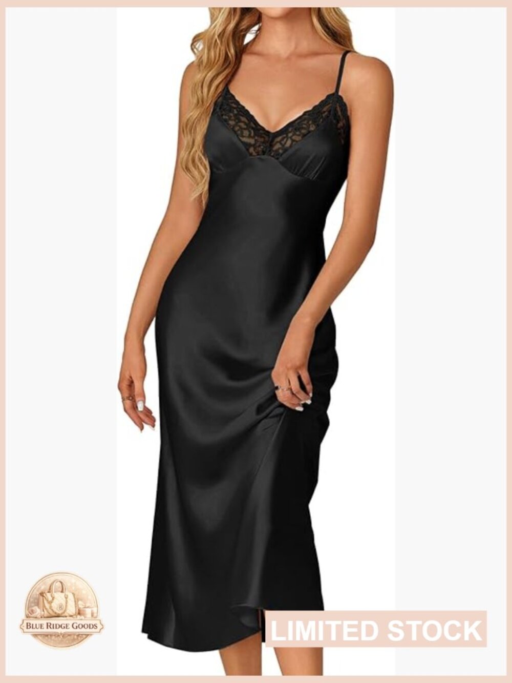 Satin Sleep Dress V Neck Backless Silky Slip Nightgown Adjustable Straps Elegant